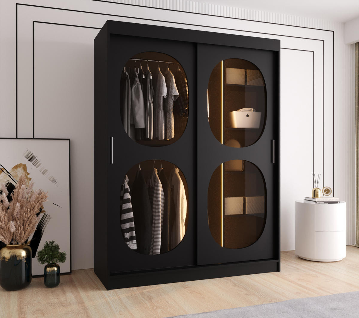 SCHWEBETÜRENSCHRANK 200/150/62 2-türig - Schwarz, Holz (150/200/62cm) - Abiks Möbel