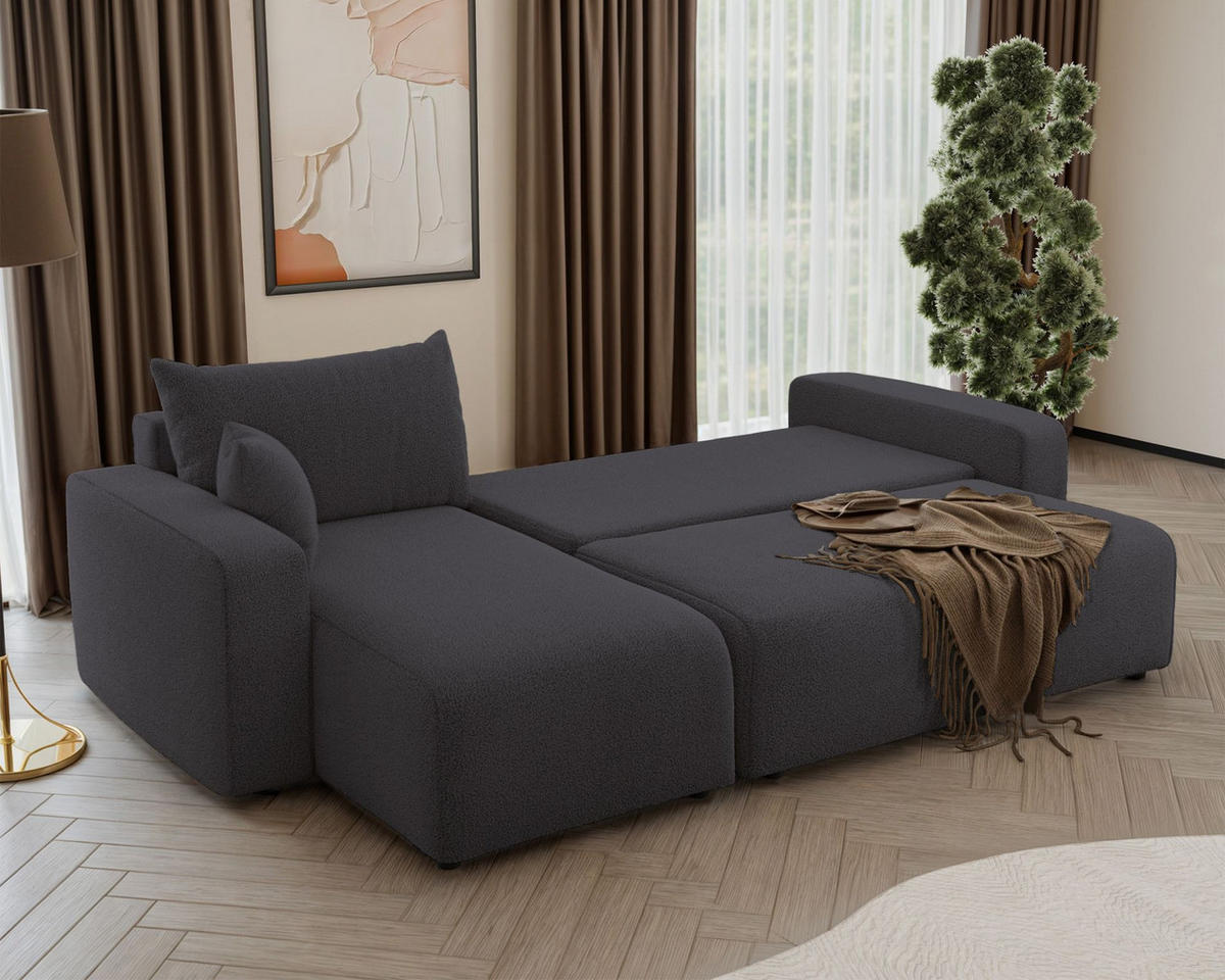 ECKSOFA Pianoni Dunkelgrau Bouclé-Bezug - Dunkelgrau/Schwarz, Kunststoff/Textil (244/140cm) - Selsey