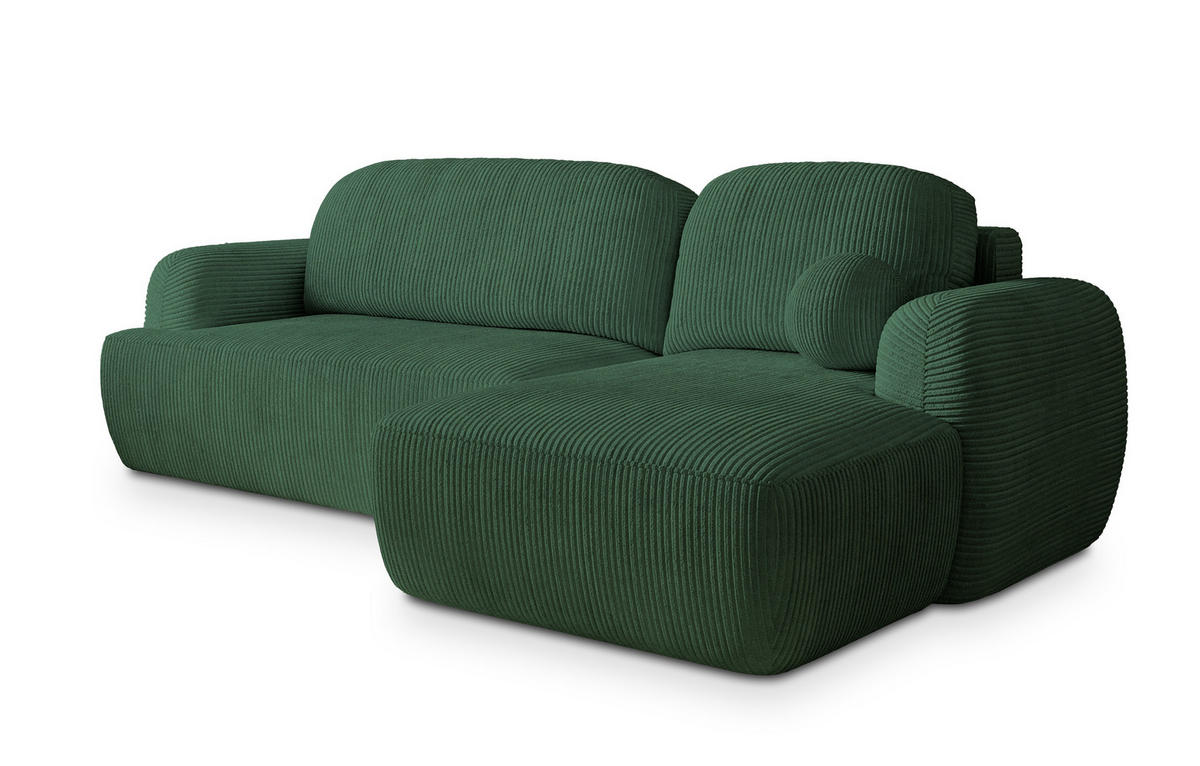 ECKSOFA MODENZA P R-S Grün Kordstoff mit Schlaffunktion - Grün, Holz (266/148cm) - MASSENO