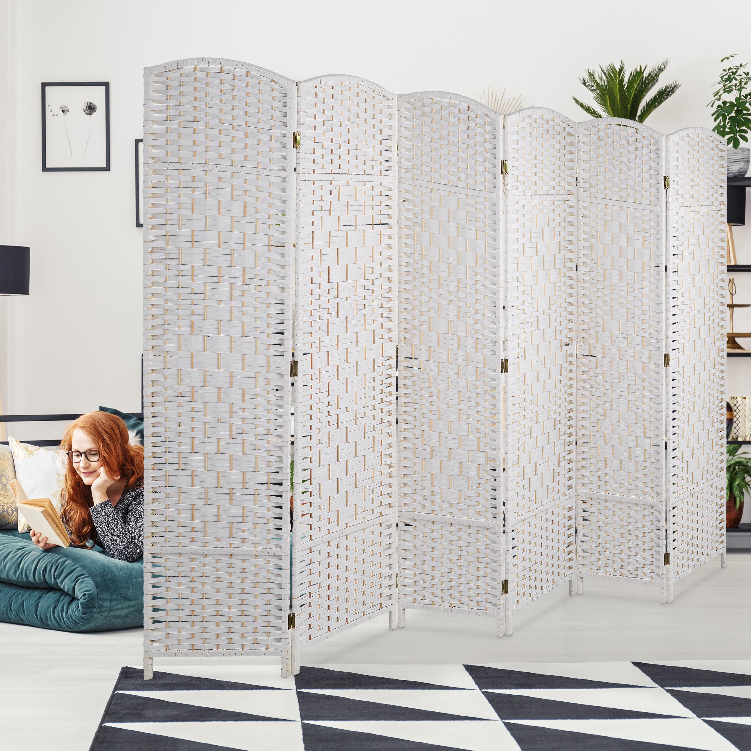 PARAVENT - Weiß, Holz/Papier (240/170/2cm) - Relaxdays