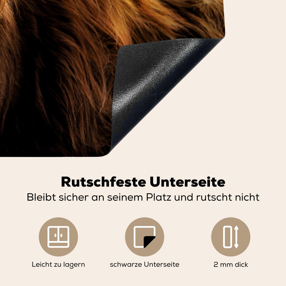 HERDABDECKPLATTE Schottischer Highlander - Hörner - Schwarz - Tiere - Natur - Wild - Kuh Ceranfeldabdeckung 85x52 cm - Cognac, Kunststoff (85/52/0.2cm) - MuchoWow