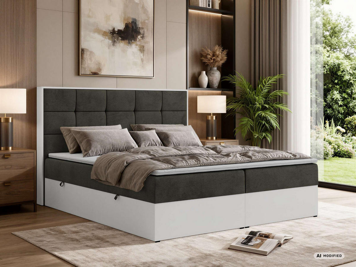 BOXBETT ALVIT 160/200 - Dunkelgrau Velvet - Topper T25 - H4 - Dunkelgrau/Anthrazit, Kunststoff/Textil (160/200cm) - MKS