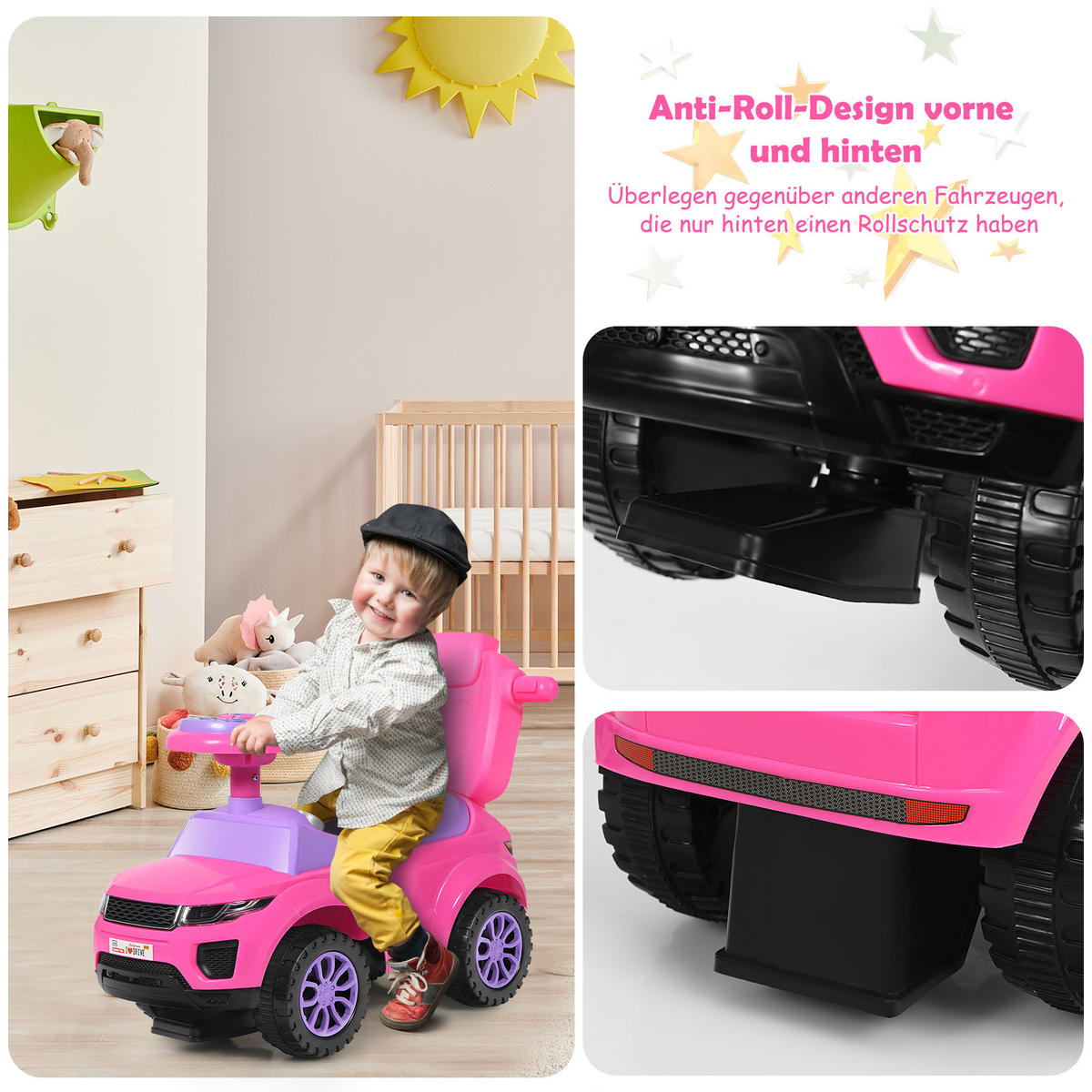 SCHIEBEWAGEN Rosa - Pink, Kunststoff (43/84/89cm) - COSTWAY
