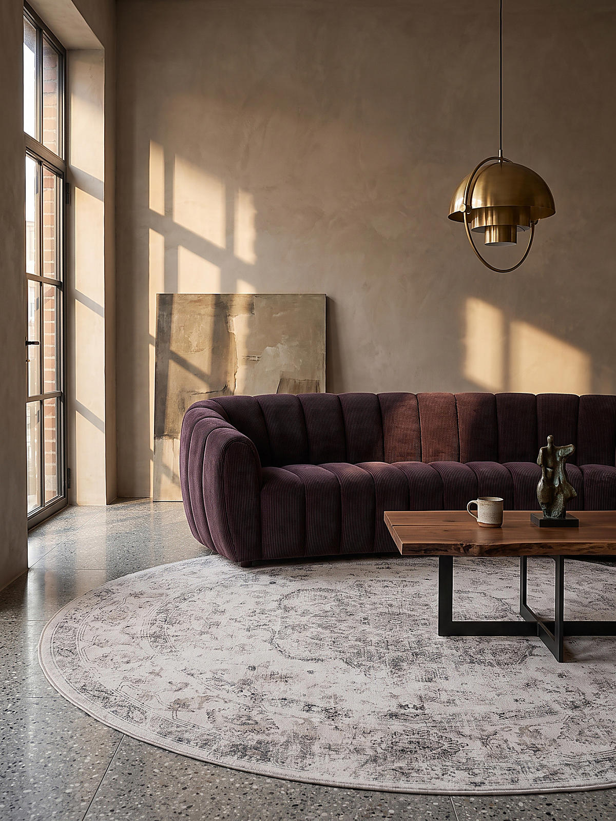 TEPPICH Kurzflor, waschbar, mit floralen Ornamenten, VERNANTE in Beige-Grau, Ø 160 cm - Beige, Textil (160/160cm) - KADIMA DESIGN