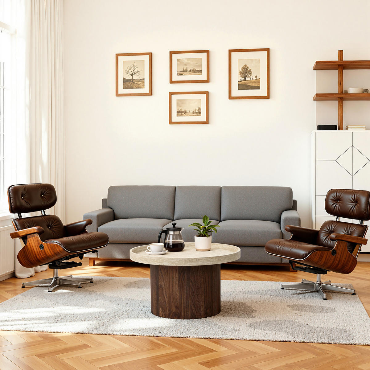 RUNDER Couchtisch mit Tablettplatte und braunem Gestell,Holzoptik | Ø60 x H34 cm - Braun, Holzwerkstoff (60/60/34cm) - Hometopia