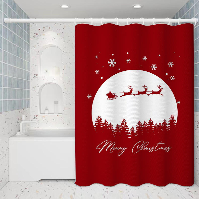 DUSCHVORHANG Weihnachten Rot Polyester wasserdicht Stoff langlebig mit Haken - Rot, Textil (180/180cm) - MCBOSON
