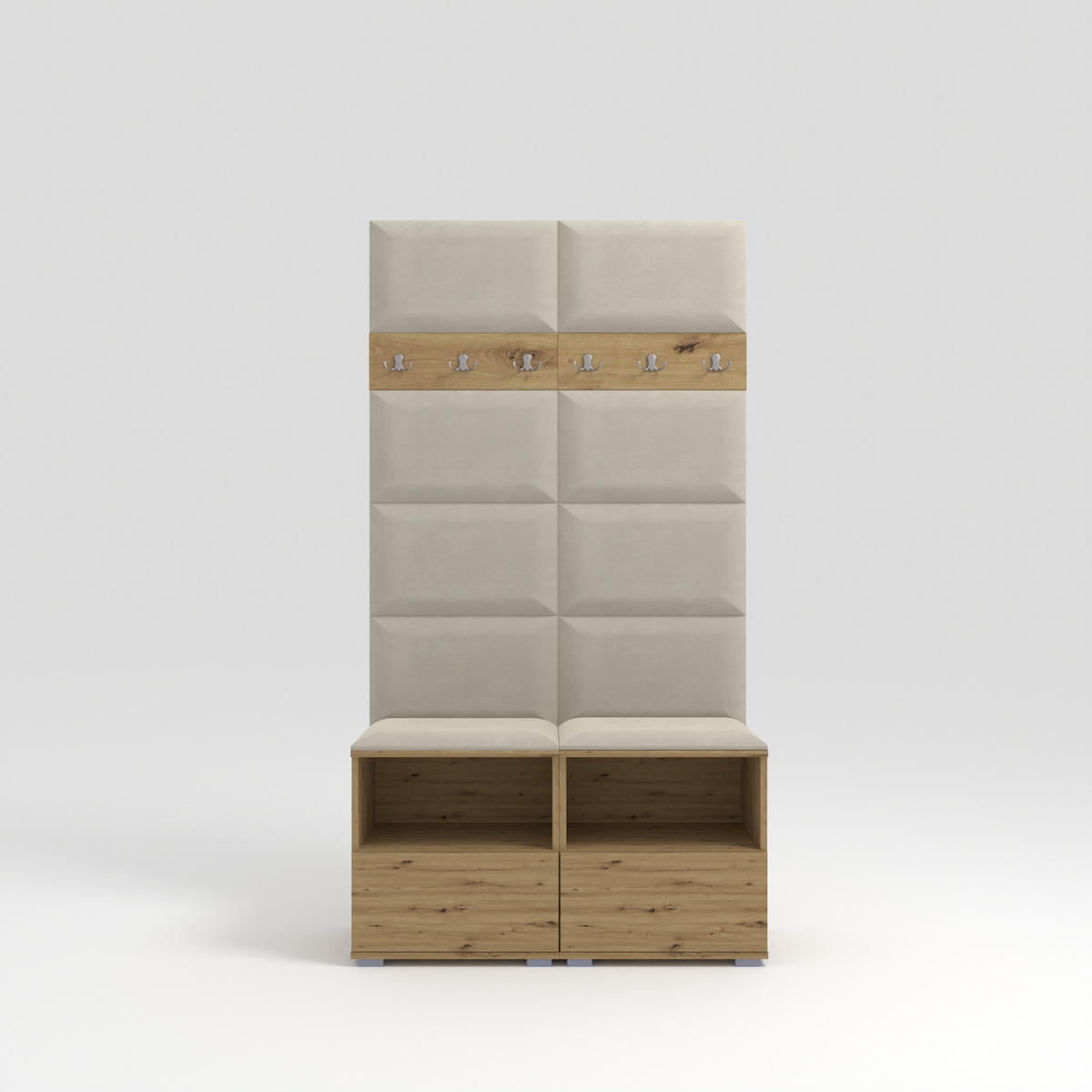 GARDEROBEN-SET Nela III mit gepolsterten Paneelen 100/187/40 - Silberfarben/Creme, Holzwerkstoff/Kunststoff (100/187/40cm)