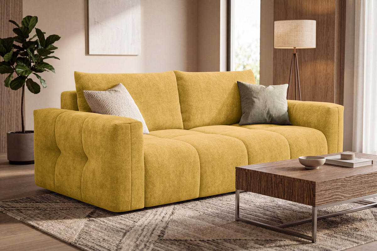 SOFA VERONA 3-Sitzer, Gelb - Gelb/Schwarz, Holz/Textil (224/83/110cm) - Courtois Laville