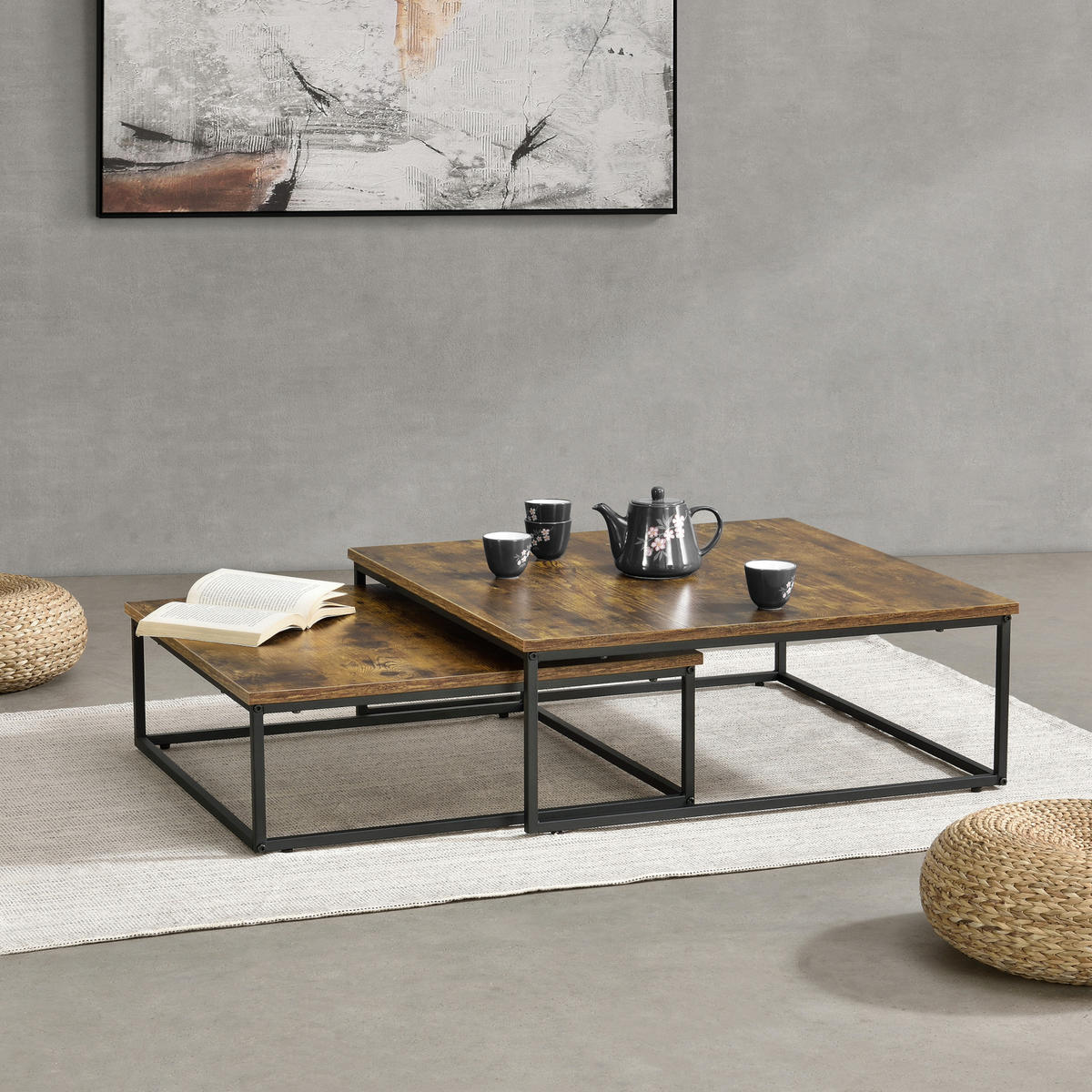 COUCHTISCH SET Haninge SET 2-teilig 75/75/27 - Braun, Holzwerkstoff (75/75/27cm) - [en.casa]