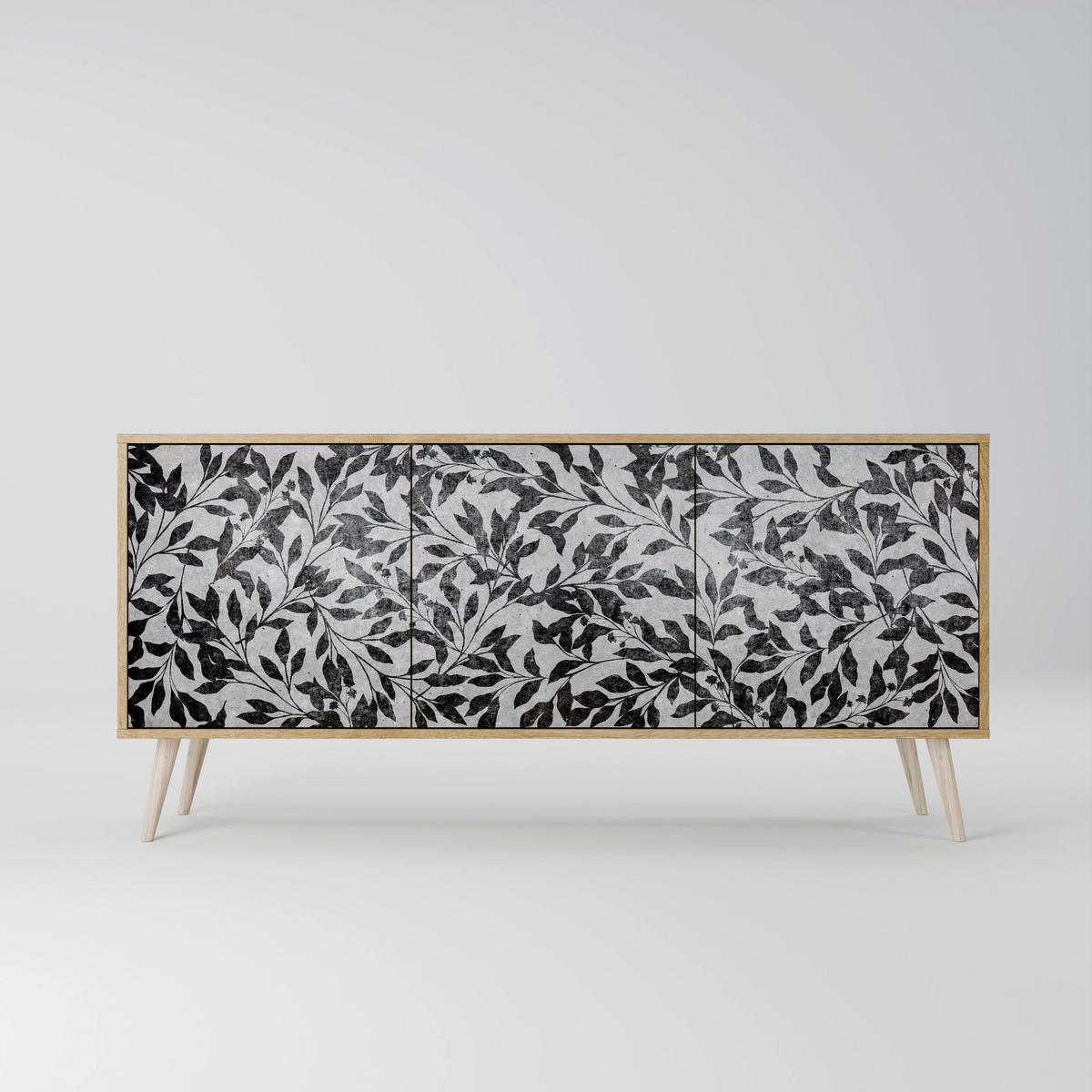 SIDEBOARD CHARCOAL SPROUT, Eicheneffekt, 164,5x42x77,5 cm, 3 Türen - Eichefarben/Buchefarben, Holzwerkstoff/Buchenholz (164.5/77.5/42cm) - SpaceRebels