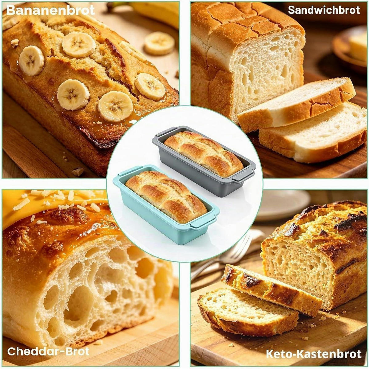 BROTBACKFORM 2er Set Silikon 28 x 12 x 6,5 cm Mikrowellengeeignet - Multicolor, Kunststoff (12/6.5/28cm)