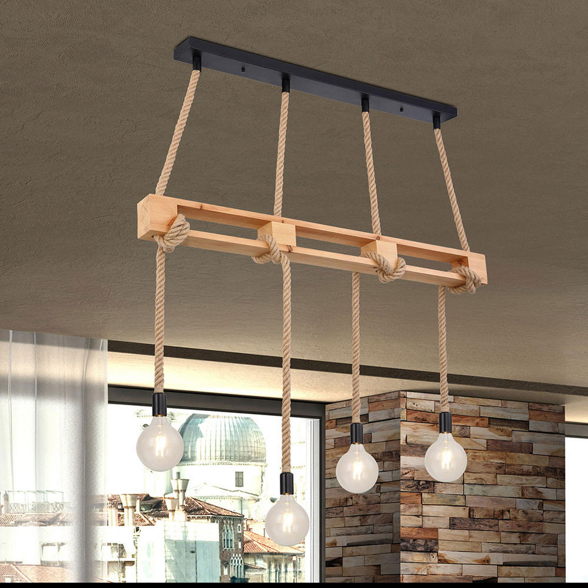 HÄNGELEUCHTE ULLEU Hanfseil Braun - Braun, Holz (120/10/120cm) - Globo Lighting