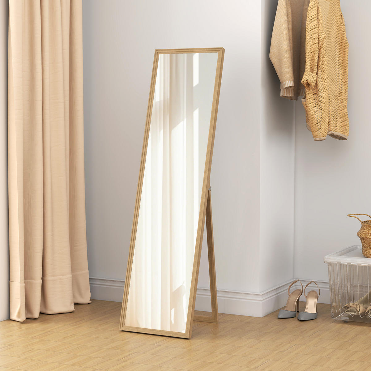 STANDSPIEGEL DE-09994 mit Ständer, freistehend Natur - Hellbraun/Silberfarben, Holzwerkstoff (40/150/3cm) - ComfortXL