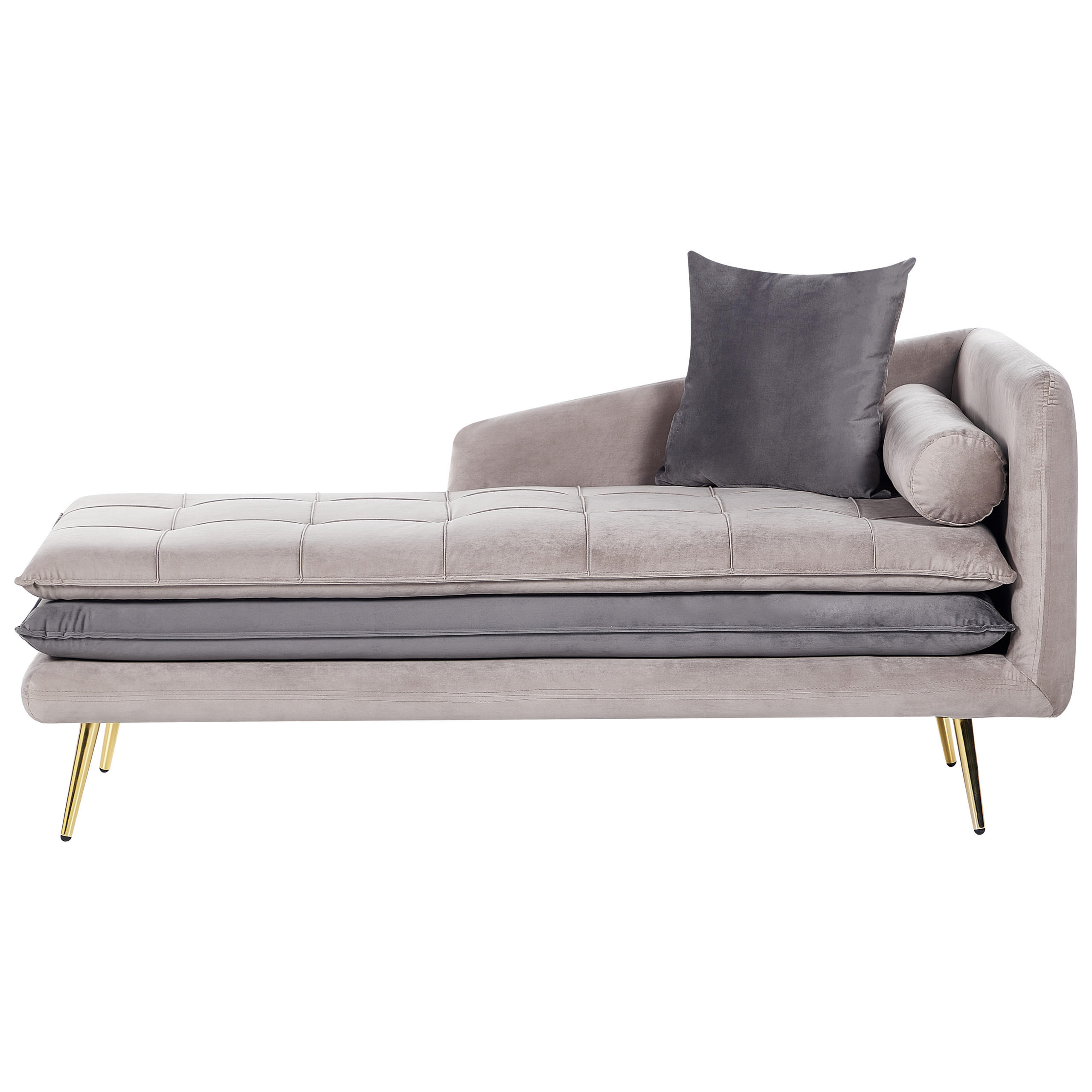 CHAISELONGUE-RECHTSSEITIGE Samtstoff Taupe Gonesse - Taupe/Beige, Textil (160/72/79cm) - Beliani