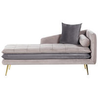 ČALOUNĚNÉ LEHÁTKO CHAISE LONGUE PRAVOSTRANNÉ Sametová látka Taupe Gonesse - šedá/zlatá, textil (160/72/79cm) - Beliani