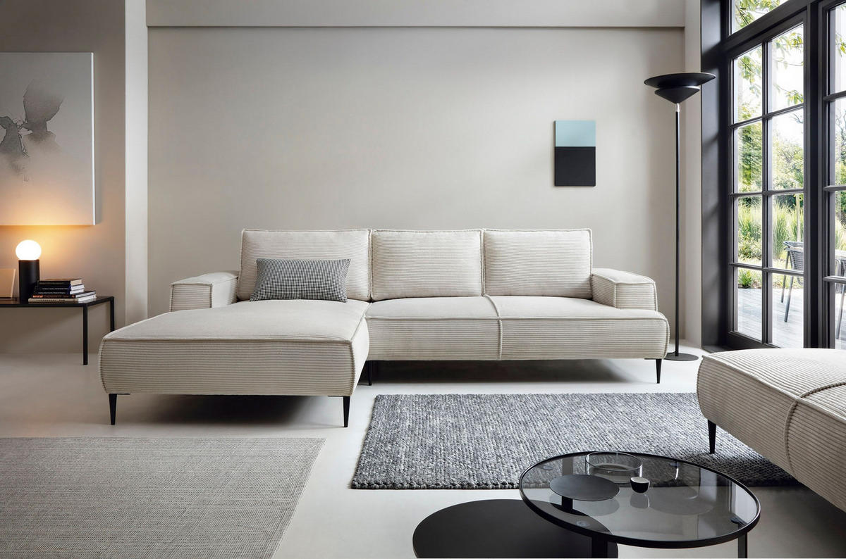 ECKSOFA DUNA Beige Kordstoff - Beige, Holz (275/173cm) - MASSENO