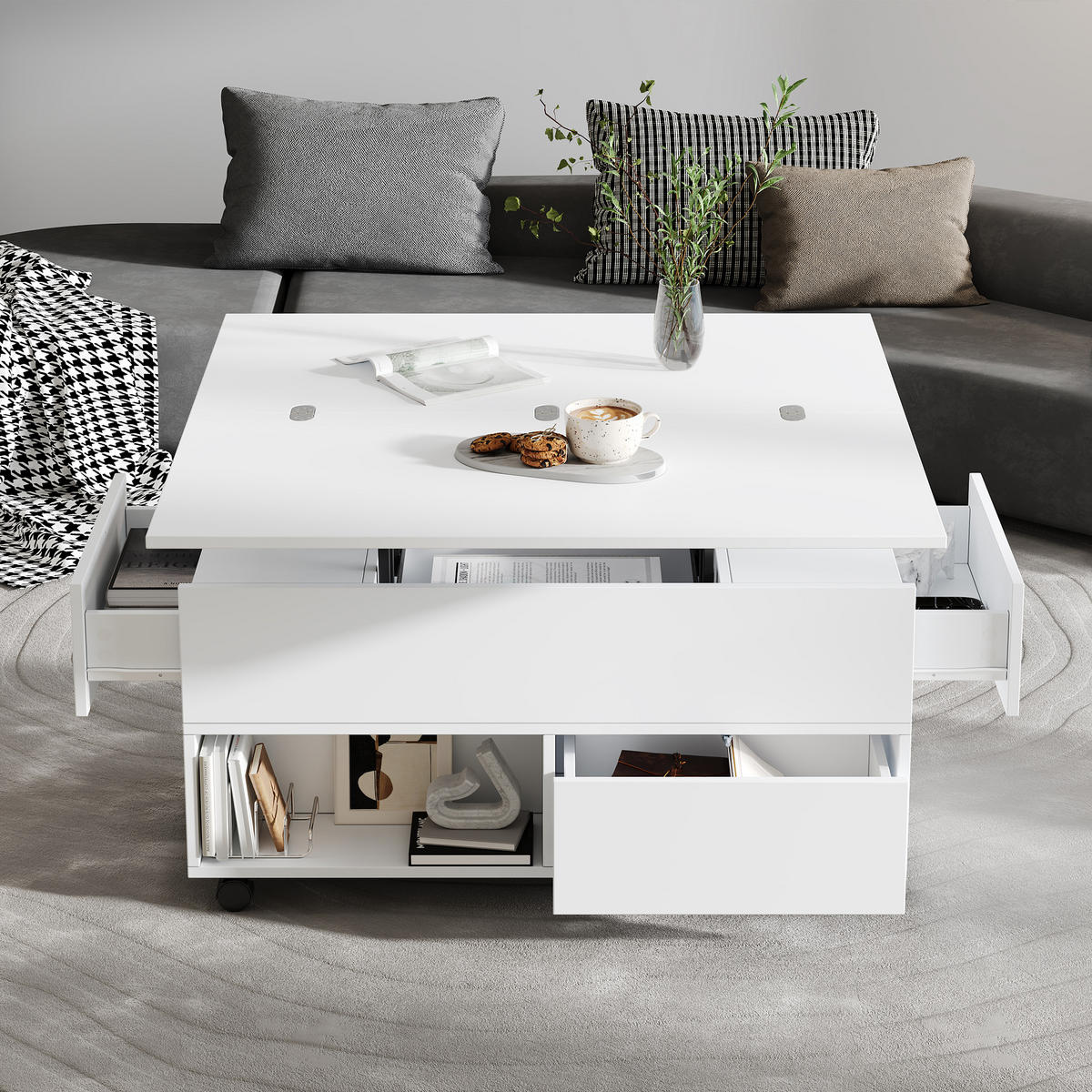 COUCHTISCH höhenverstellbar Weiß 100/50/52 cm - Weiß, Holzwerkstoff (100/50/52cm)