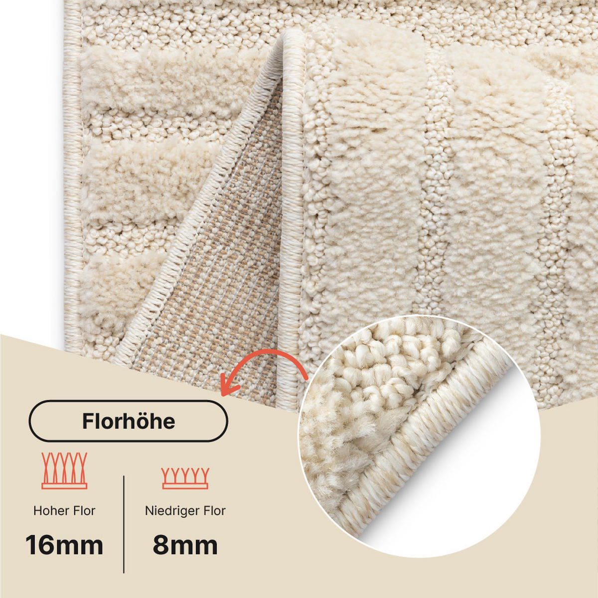 KURZFLORTEPPICH RELIEVO creme geometrisch 3D-Struktur 140/200 cm - Creme, Textil (140/200cm) - Tapiso