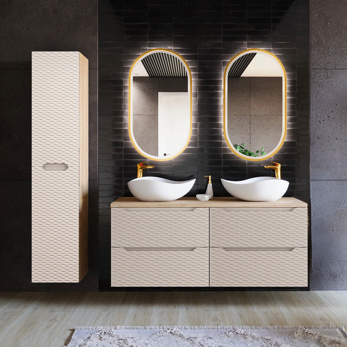 WASCHTISCHUNTERSCHRANK 120cm Elora Beige und Holz - Braun, Holzwerkstoff (120/59/46cm) - Petits-meubles