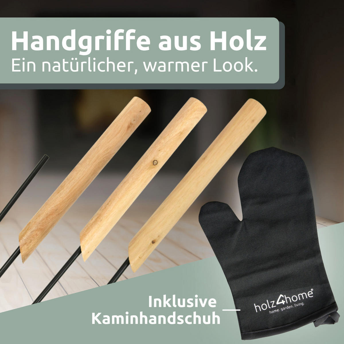 KAMINBESTECK Schwarz 6tlg. - Schwarz, Metall (20/61/29cm) - holz4home