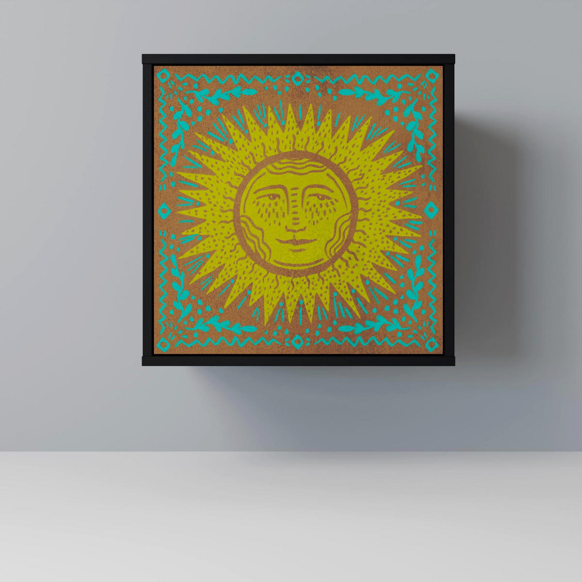 SIDEBOARD SUNSHINE EULOGY, Schwarz, 57,5x42x75,5 cm, Goldfarbene Metallfüße - Goldfarben/Multicolor, Holzwerkstoff/Metall (57.5/75.5/42cm) - SpaceRebels