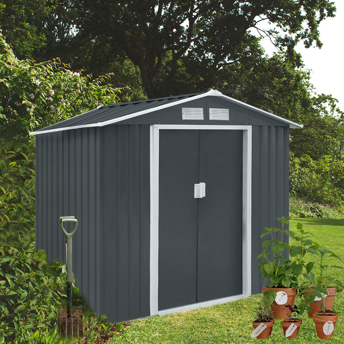 GERÄTEHAUS S100 Metall Grau - Grau, Metall (127/185/213cm) - HATTORO