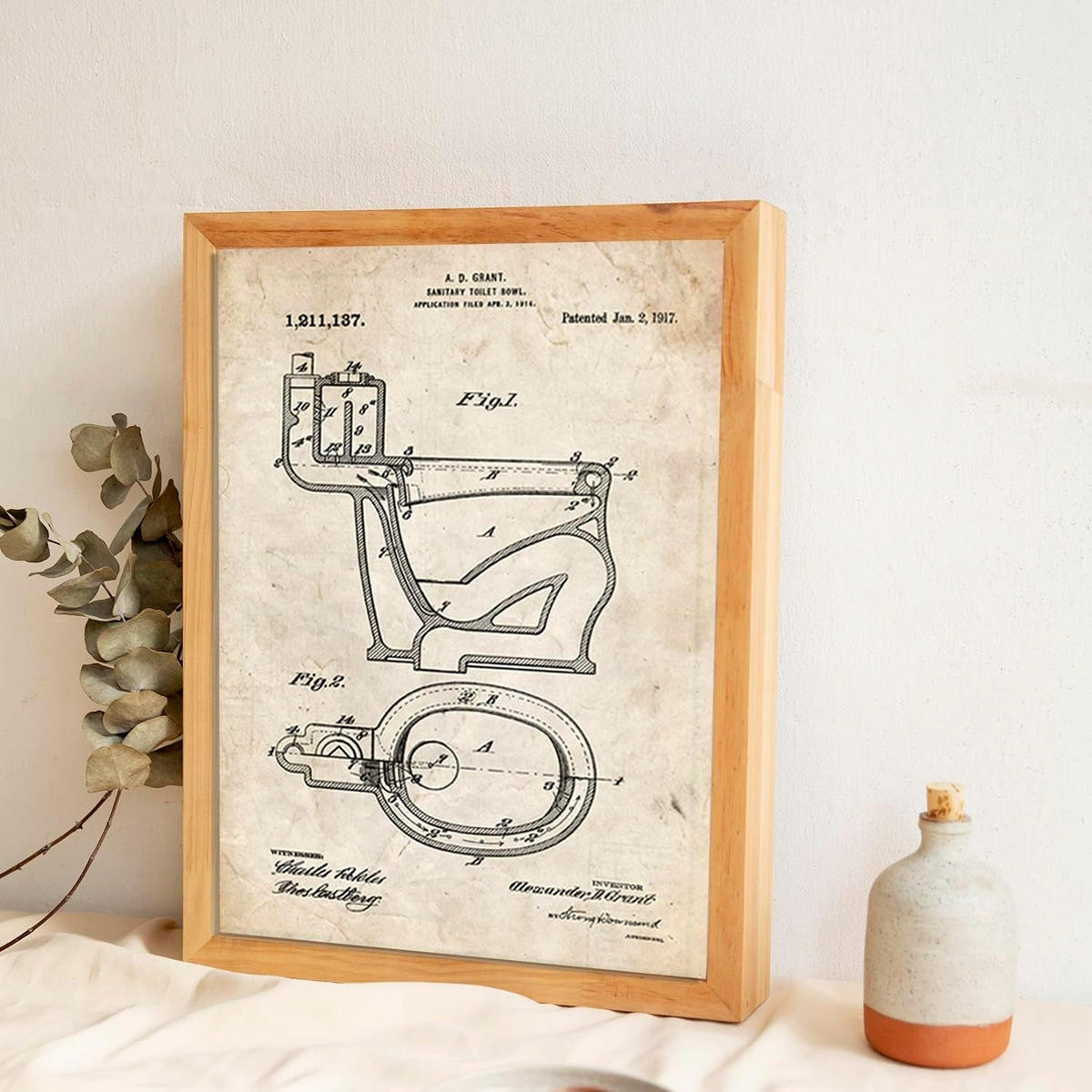 POSTER Set mit 4 Badezimmer Vintage Patent Größe A4 Rahmenlos - Klar, Papier (21/1/29.7cm) - Nacnic