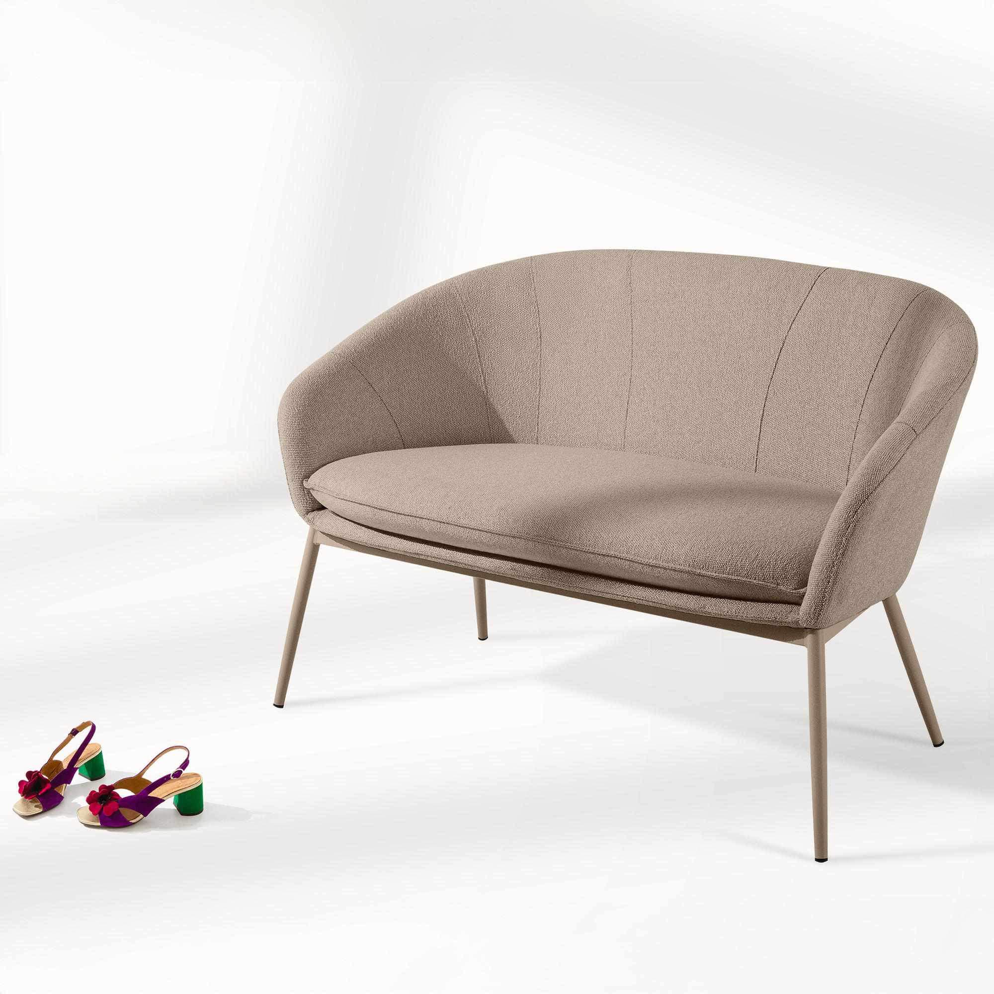GARTENSOFA SOLIS Loungesofa, - Hellbraun, Textil/Metall (118/76/66cm) - KONSIMO®