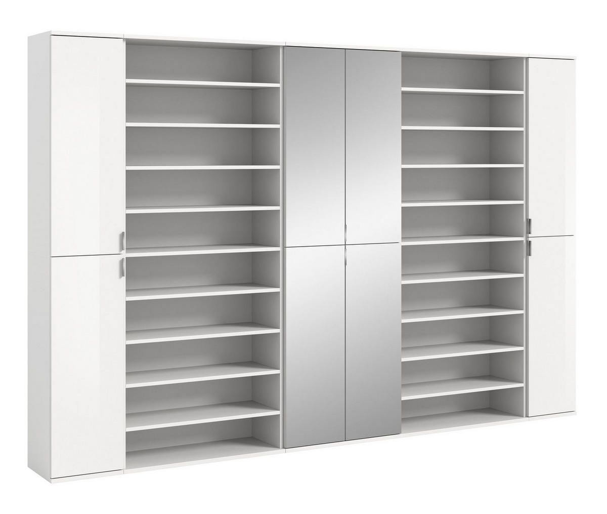 GARDEROBENKOMBINATION 5tlg. Projekt X Garderobe in weiß Nb. und weiß hochglanz B/H/T: 281x193x34 cm - Weiß, Holzwerkstoff (262/191/37cm)