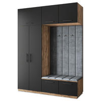 GARDEROBENSCHRANK REMA 180/240/60 cm Modern Garderobe-Set Eiche Lefkas - Eichefarben/Schwarz, Holzwerkstoff (180/240/60cm) - MASSENO