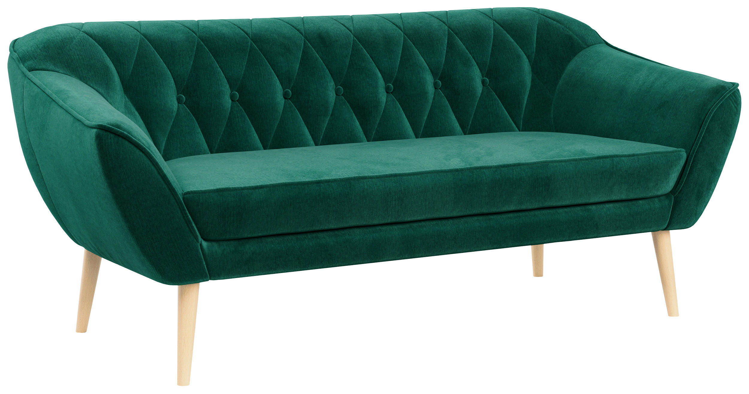 SOFA Pirs 3 Sitzer Velvet Dunkelgrün - Dunkelgrün/Braun, Holz/Textil (180/75/74cm) - MKS