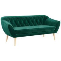 SOFA Pirs 3 Sitzer Velvet Dunkelgrün - Dunkelgrün/Braun, Holz/Textil (180/75/74cm) - MKS