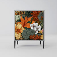 SIDEBOARD RADIANT FLORA, Grau, 57,5x42x72,5 cm, Schwarze Metallfüße - Multicolor/Schwarz, Holzwerkstoff/Metall (57.5/72.5/42cm) - SpaceRebels