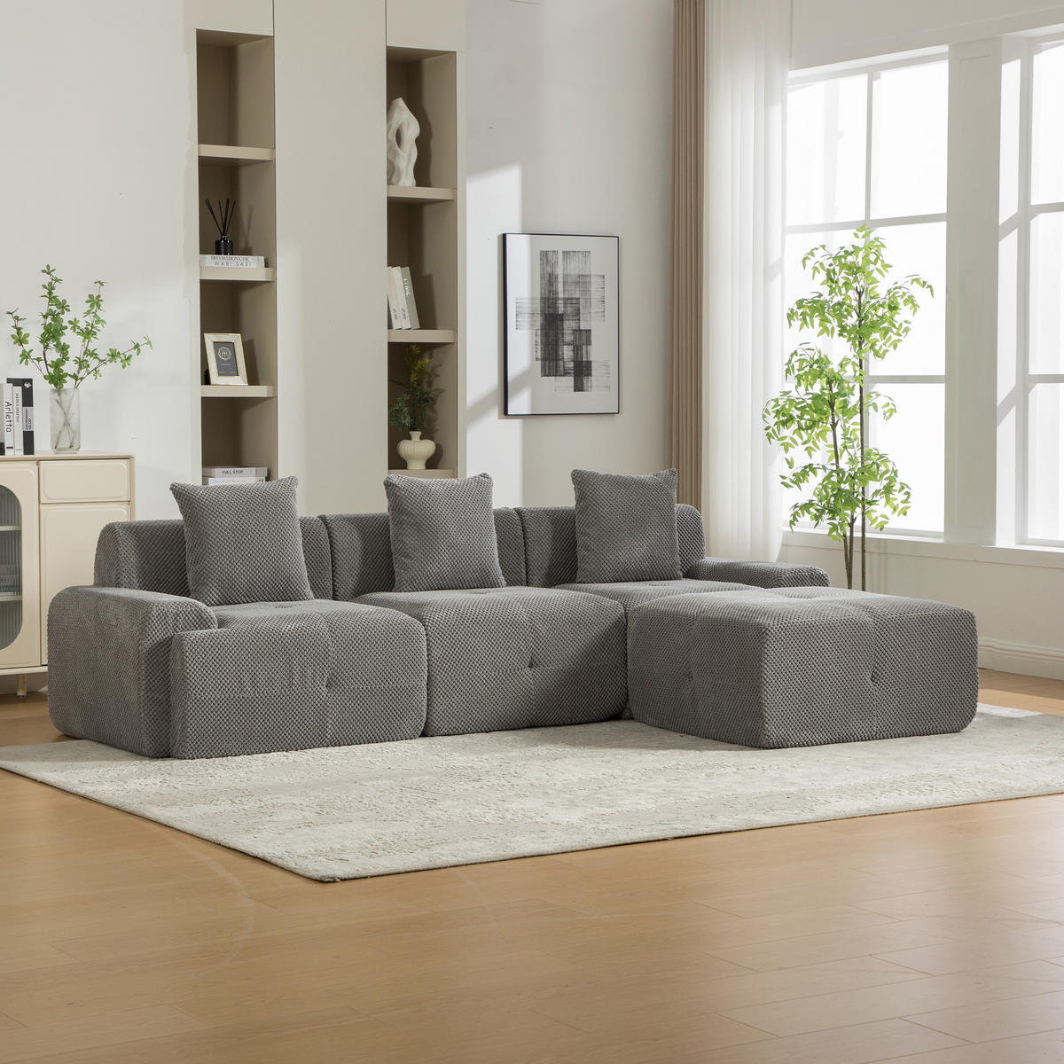 ECKSOFA 266/176/75 cm Grau mit 1 Fußhocker - Grau, Textil (266/176cm) - Oxeza