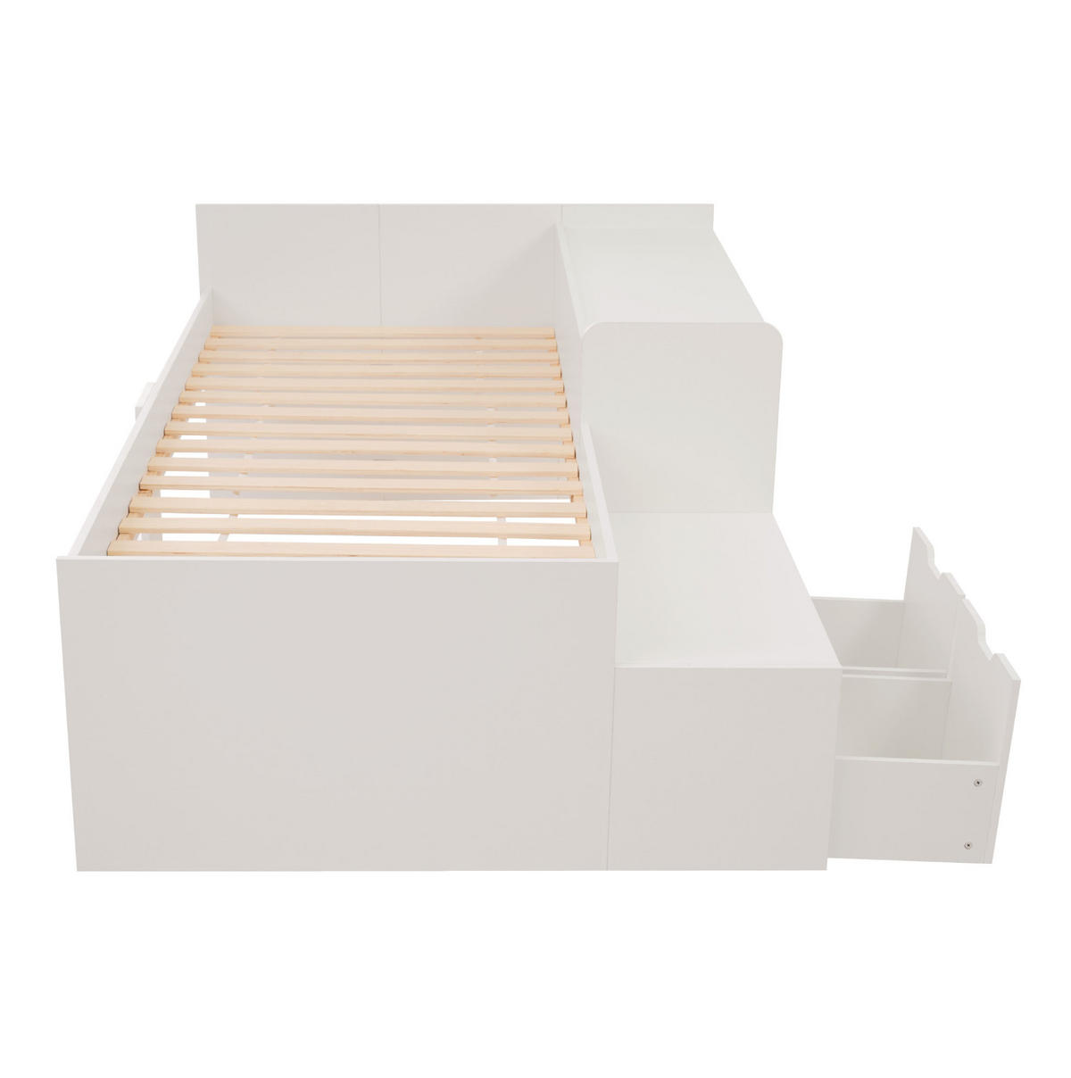 KINDERBETT 90/200 cm Weiß aus Kiefer-Massivholz und MDF mit Schreibtisch und Schubladen - Weiß, Holz (90/200cm) - OKMYHOME