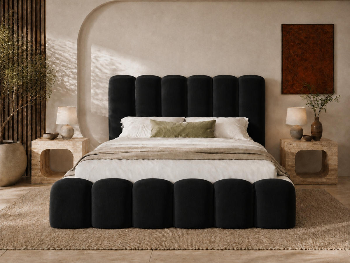 POLSTERBETT MELLOW 140x200 cm in Schwarz, gepolstertes Kopfteil, Lattenrost, Bettkasten, Velvet-Stoff - Schwarz, Holz/Textil (140/200cm) - EMLAR Home