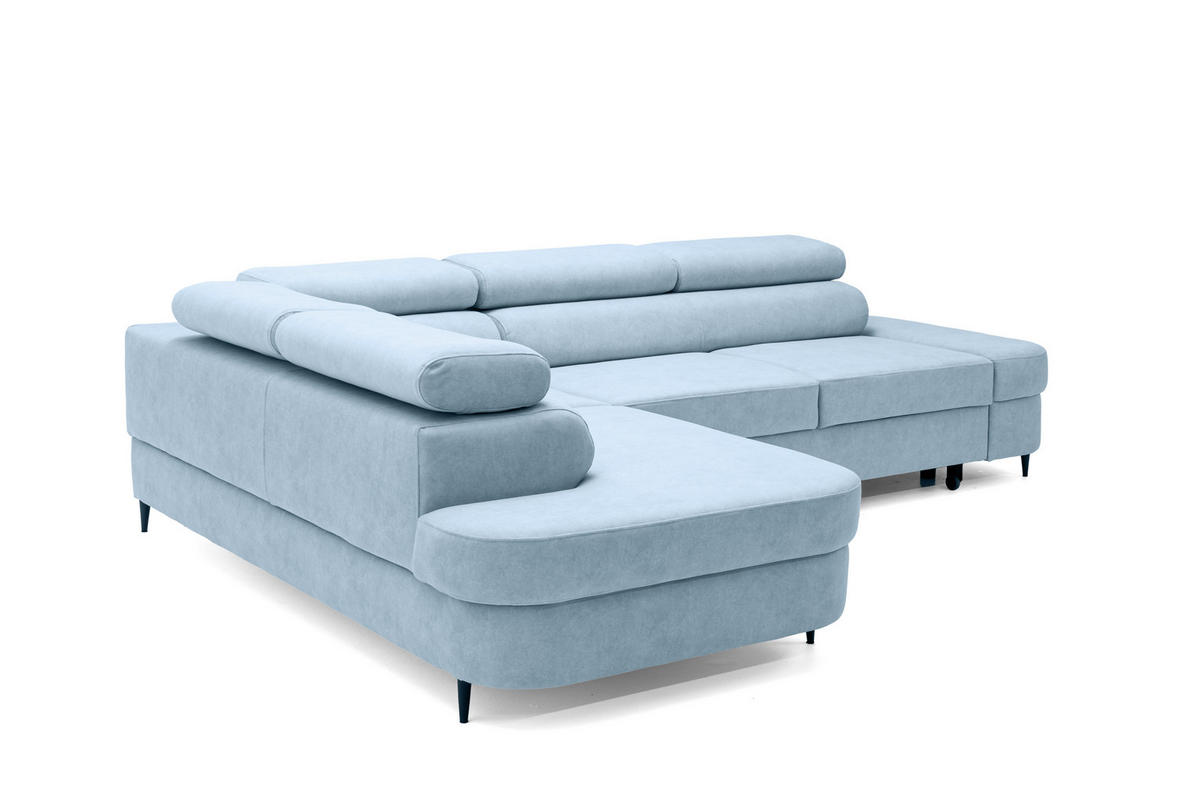 ECKSOFA PRIAM L Links mit Schlaffunktion 125x195 Velours Hellblau - Schwarz/Hellblau, Holz/Textil (203/275cm) - Muffo