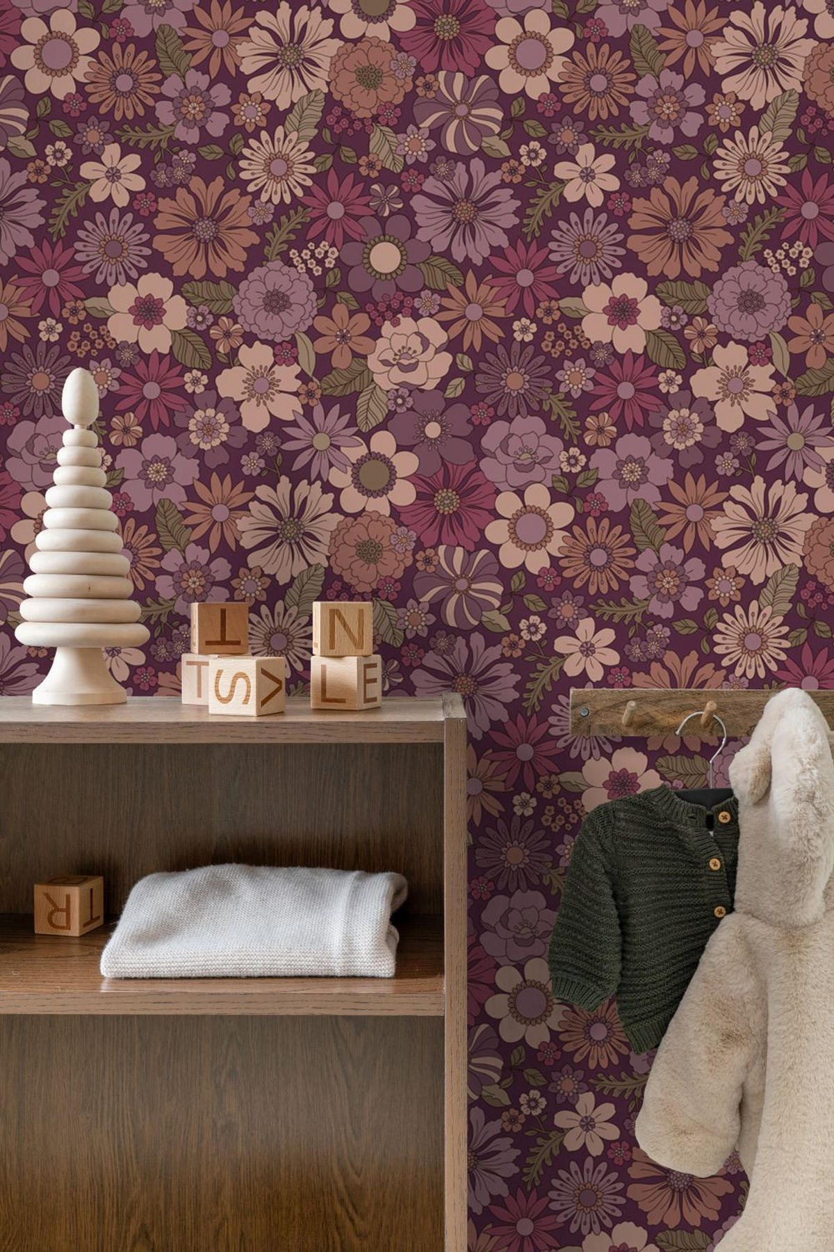 TAPETE Retro Blumen 50 x 900 cm - Lila, Papier (50/900cm) - ESTAhome