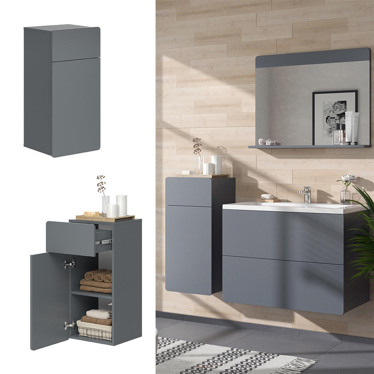 MIDISCHRANK Izan Grau 36.6 x 76.6 cm - Grau, Holzwerkstoff (36.6/76.6/32.8cm) - Vicco