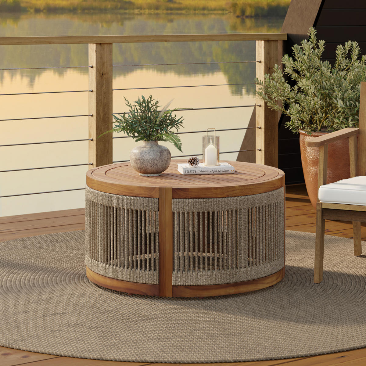 RUNDER Couchtisch Outdoor | Ø80 x H42 cm - Braun, Holz (80/80/41.5cm) - Hometopia