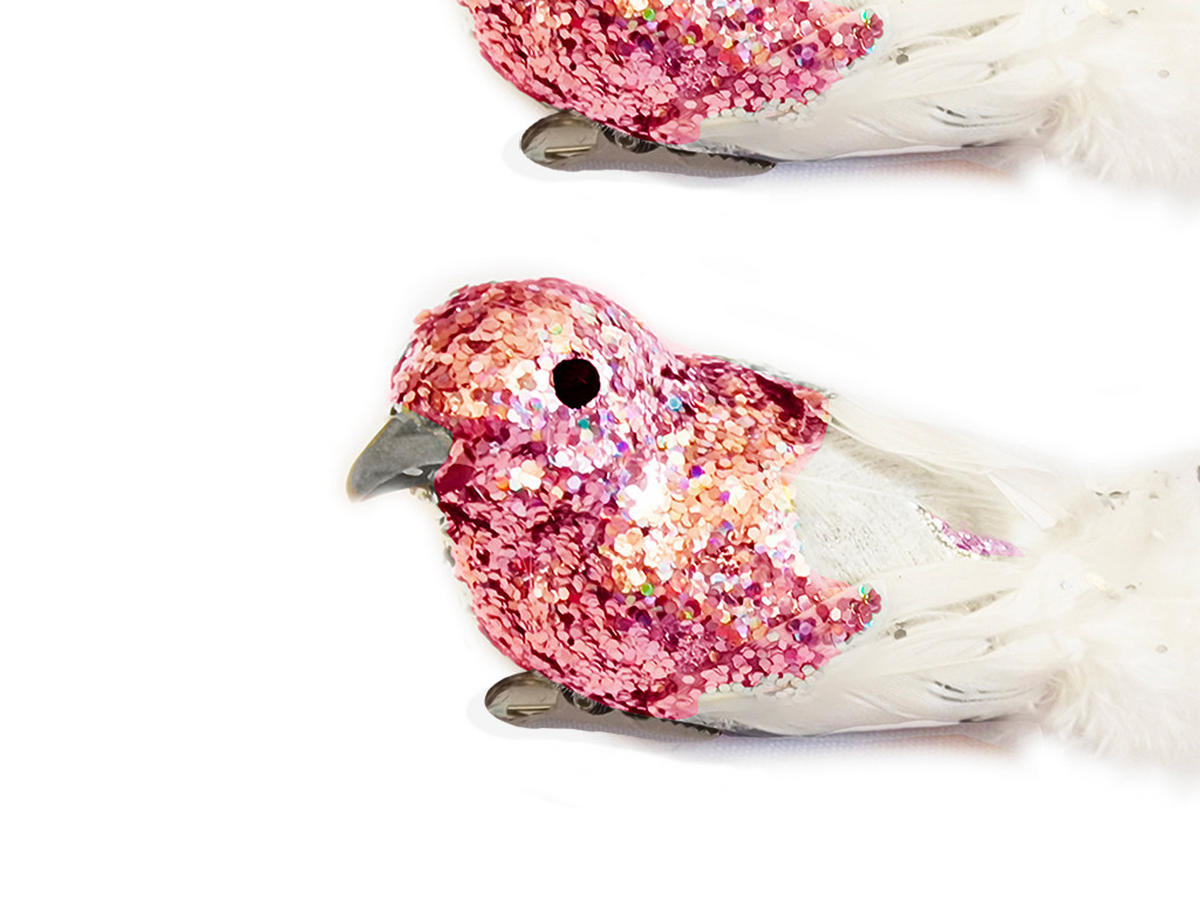 WEIHNACHTSVOGEL 2er-Set mit Clip mit Glitzer rosa 13 cm - Pink/Weiß, Naturmaterialien/Kunststoff (5/5/13cm) - LAALU