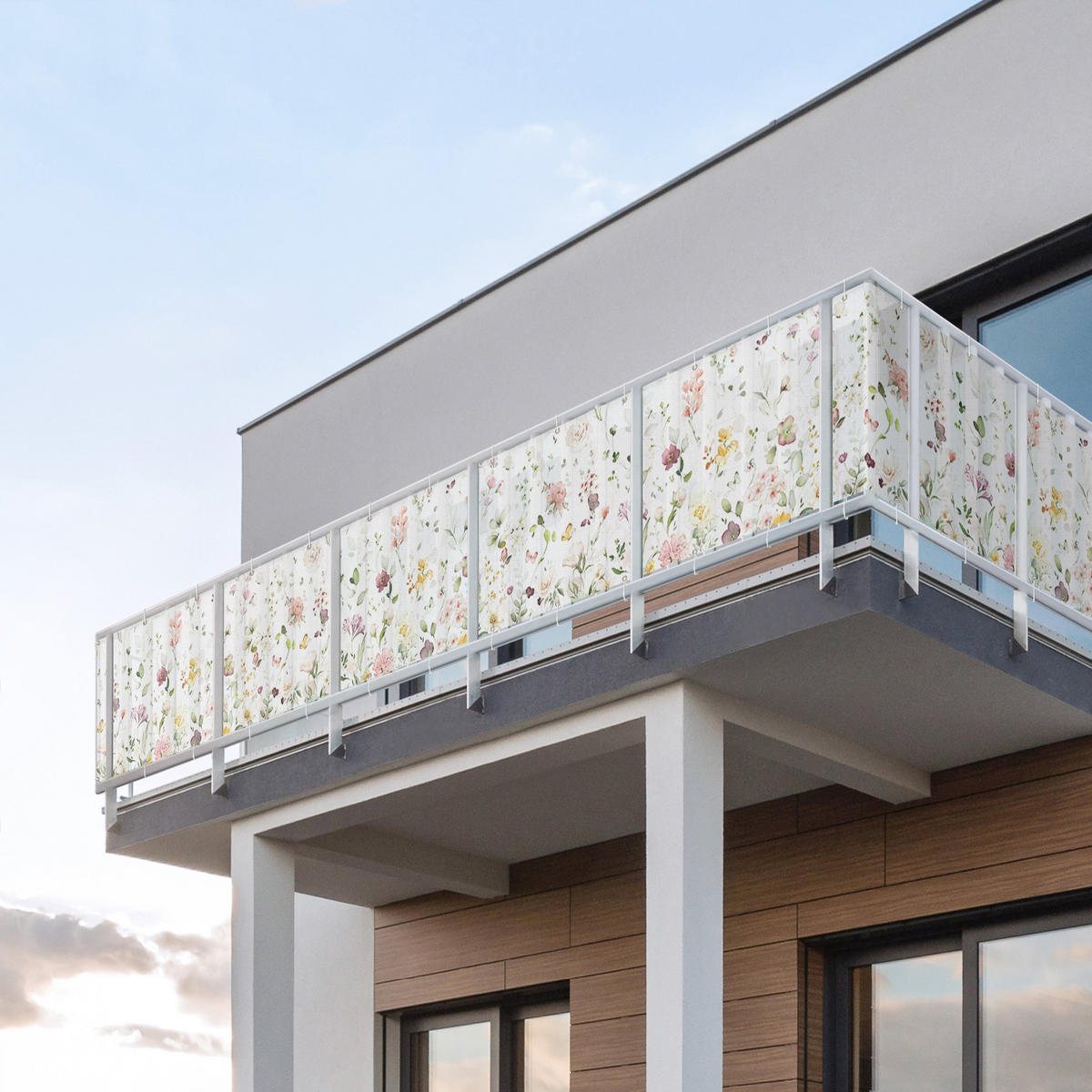 BALKON SICHTSCHUTZ Zartes Blütenarrangement 750/90 cm - Pastellblau, Kunststoff (750/90cm) - Bilderwelten