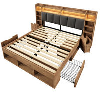 POLSTERBETT 160/200 cm Eiche mit LED-Beleuchtung, USB- und Type-C-Anschlüssen und Rollschubladen - Eichefarben, Holz (160/200cm) - Oxeza