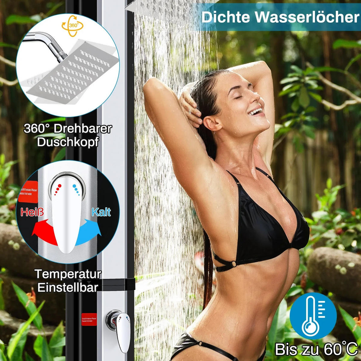 SOLARDUSCHE mit Duschkopf, 40L Kalten Heißer Silber für Garten Strand Pool - Silberfarben, Kunststoff (18/225/14.5cm) - Kaket