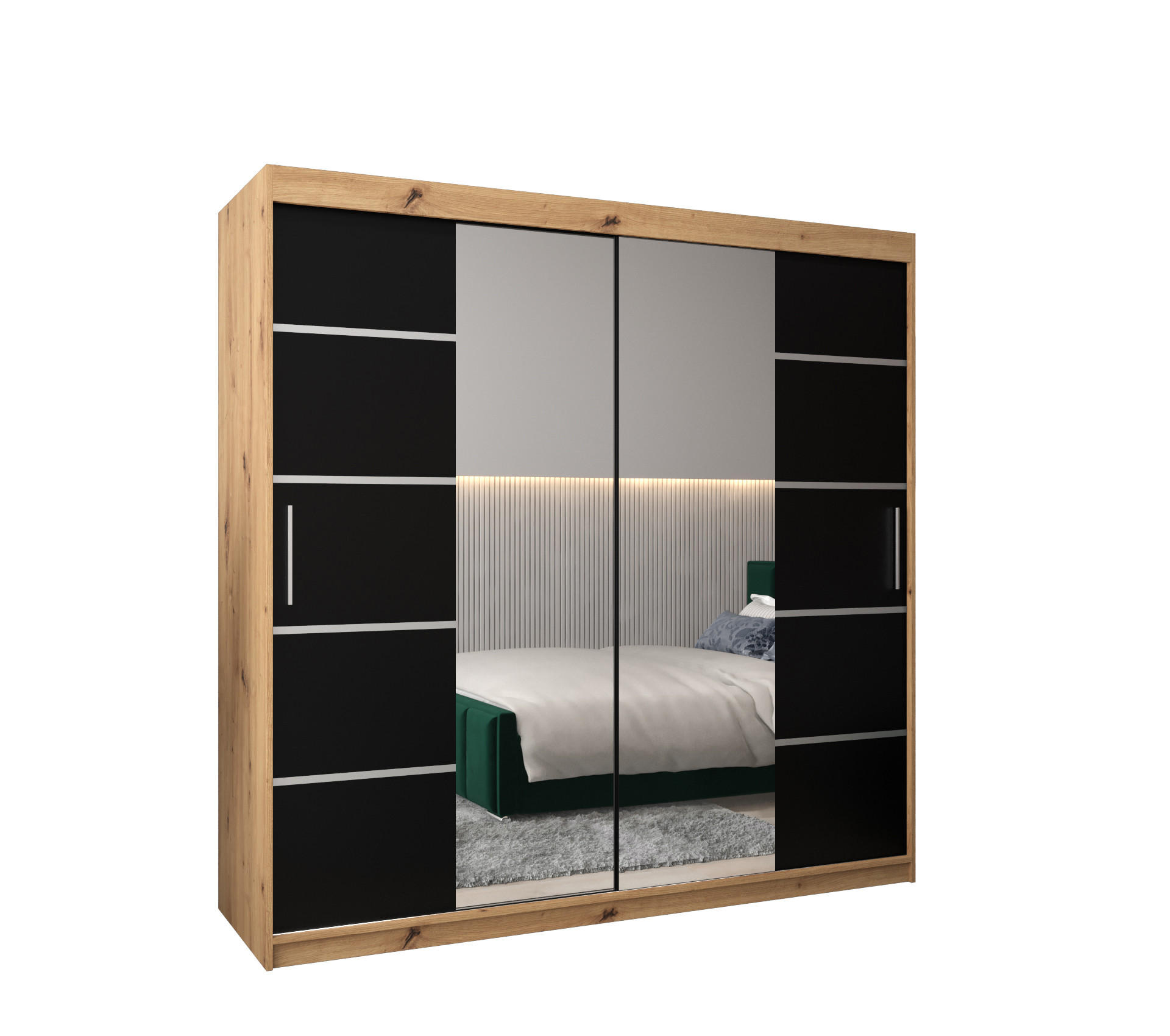 SCHWEBETÜRENSCHRANK 200/200/62 2-türig - Silberfarben/Schwarz, Holz/Kunststoff (200/200/62cm) - Abiks Möbel