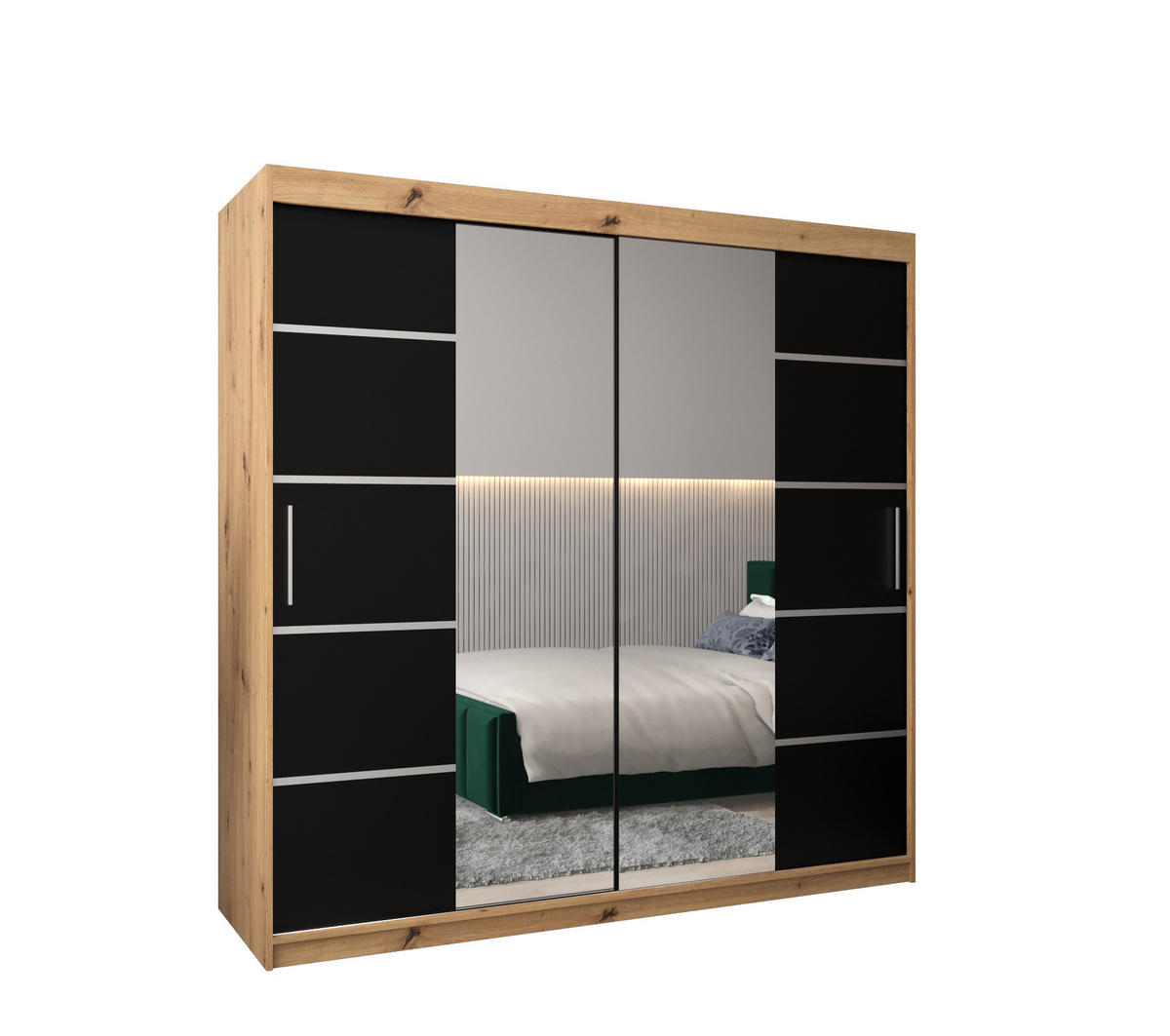 SCHWEBETÜRENSCHRANK 200/200/62 2-türig - Silberfarben/Schwarz, Holz/Kunststoff (200/200/62cm) - MÖBEL KRYSPOL