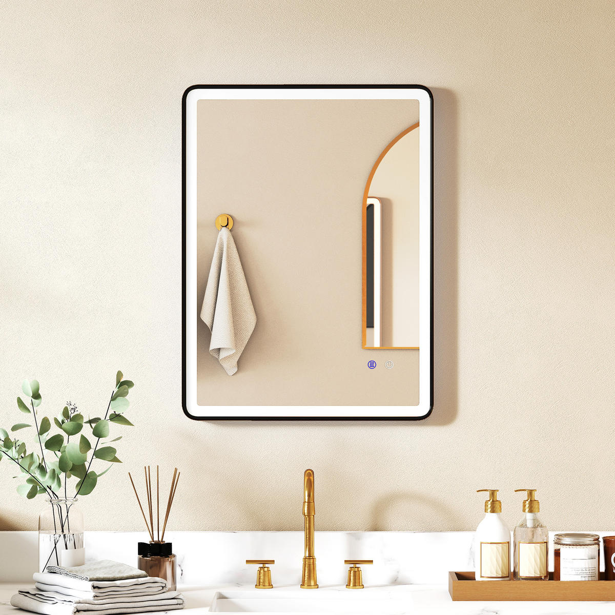 BADEZIMMERSPIEGEL Hartglas Metall Schwarz - Schwarz, Glas (5/60/80cm) - HOMCOM