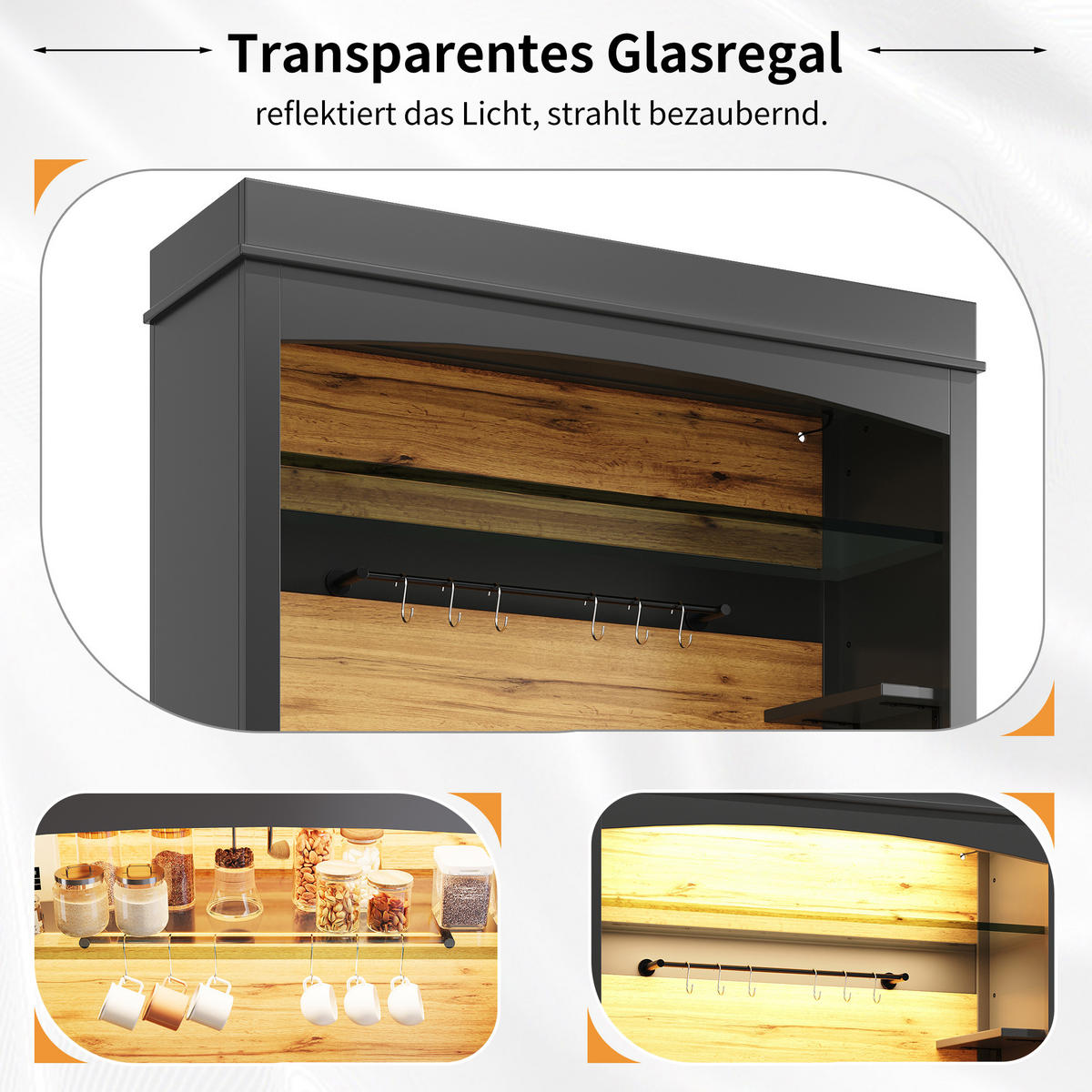 BUFFETSCHRANK Kombi Schwarz 107/43/184 cm 2er-Set - Schwarz, Holz (107/184/43cm) - PANGIVO