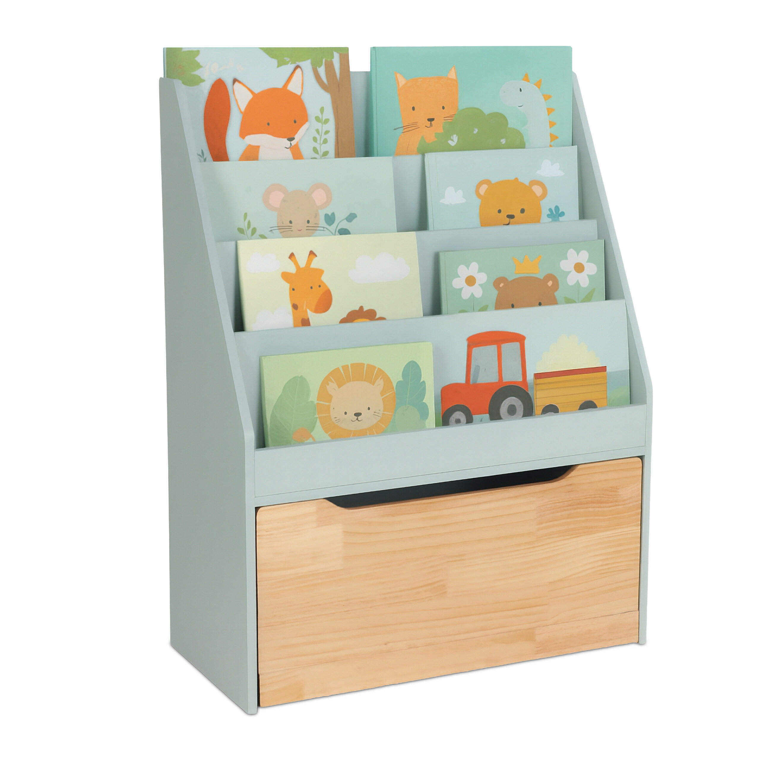 KINDERBÜCHERREGAL - Türkis, Holz/Holzwerkstoff (60/80/30cm) - Relaxdays