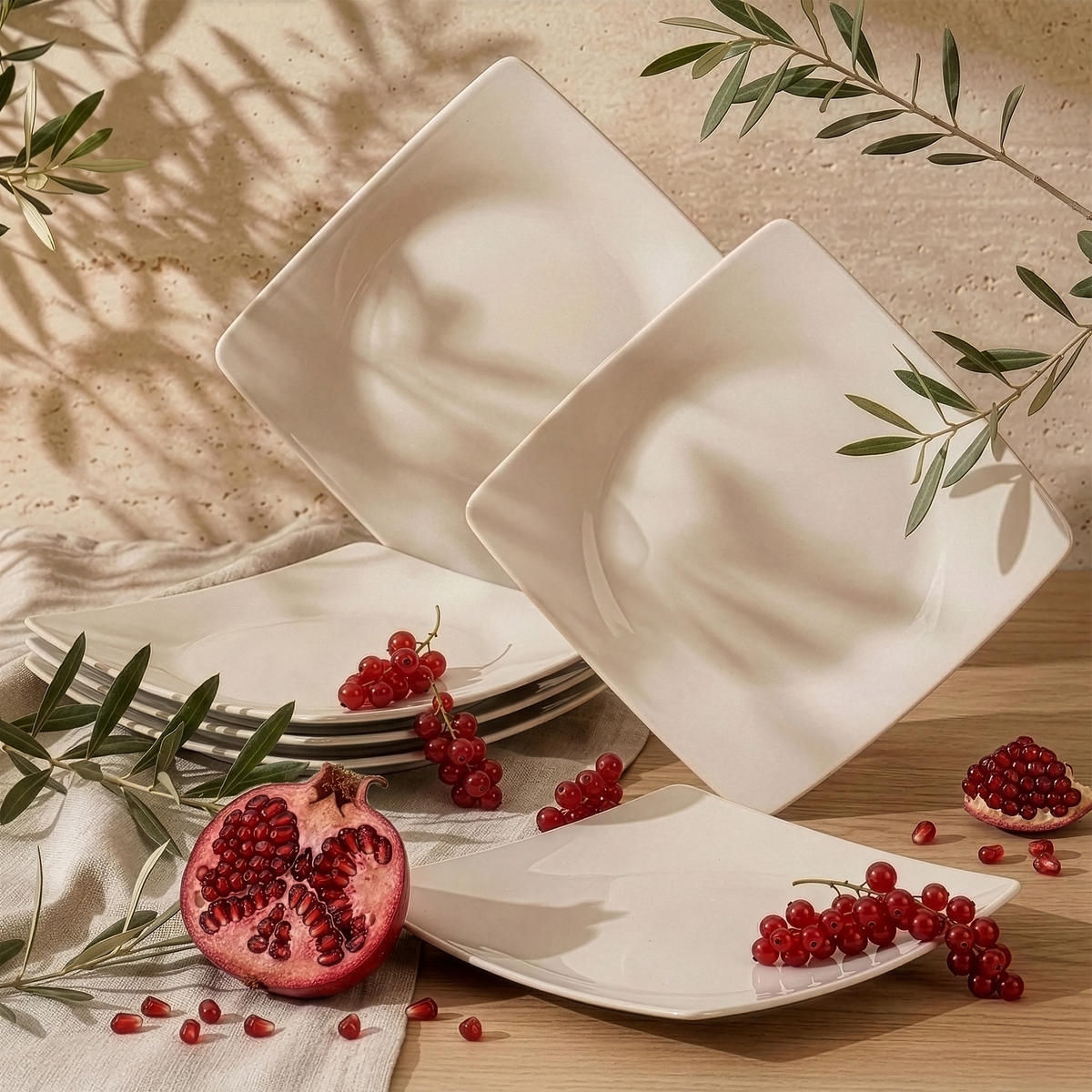TELLERSET EPIRI Dessertteller 6 Personen 6-tlg - Beige, Keramik (21/2/21cm) - KONSIMO®